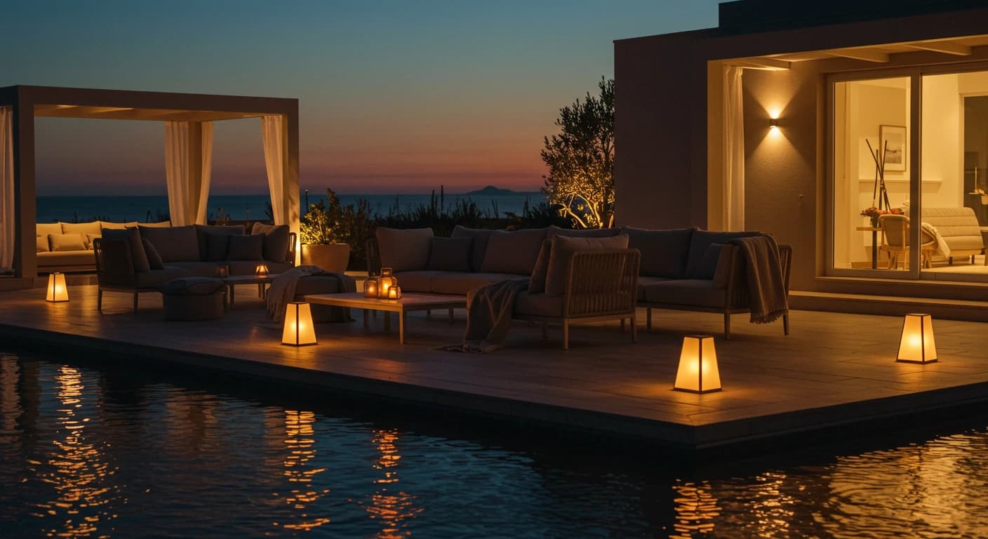 Representative luxury outdoor living space at dusk in the El Dorado Hills area