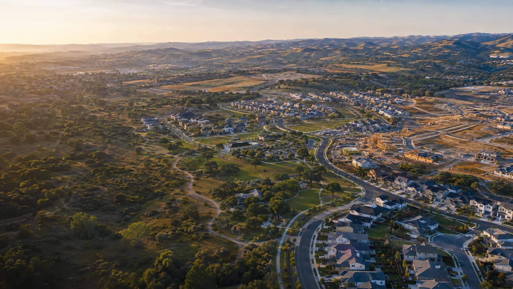 Aerial view of a modern Northern California residential community