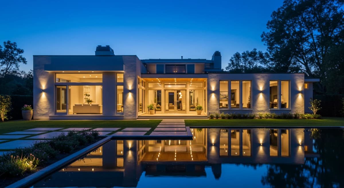 Home exterior at twilight