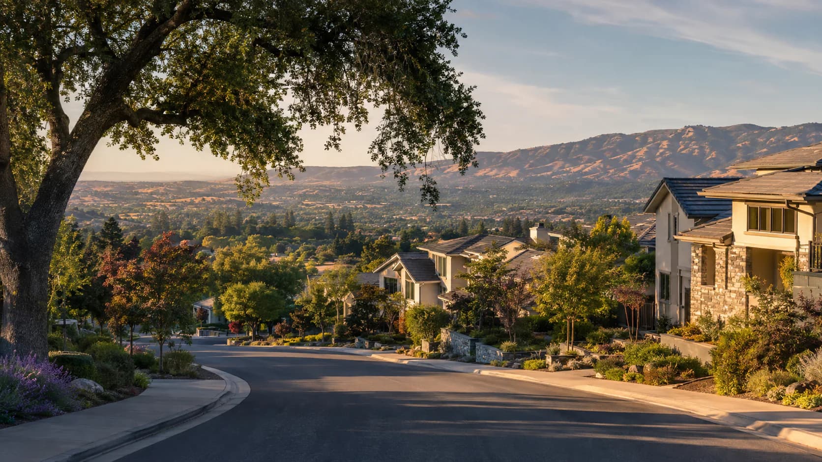 Representative foothill neighborhood street in the greater Sacramento region