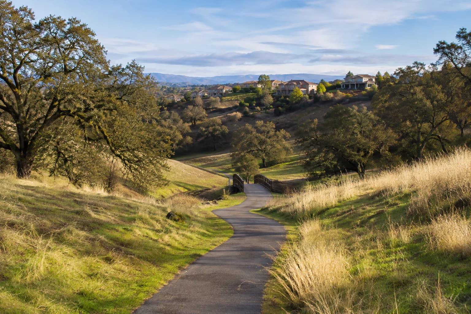 Representative walking trail through oak-dotted open space in El Dorado Hills
