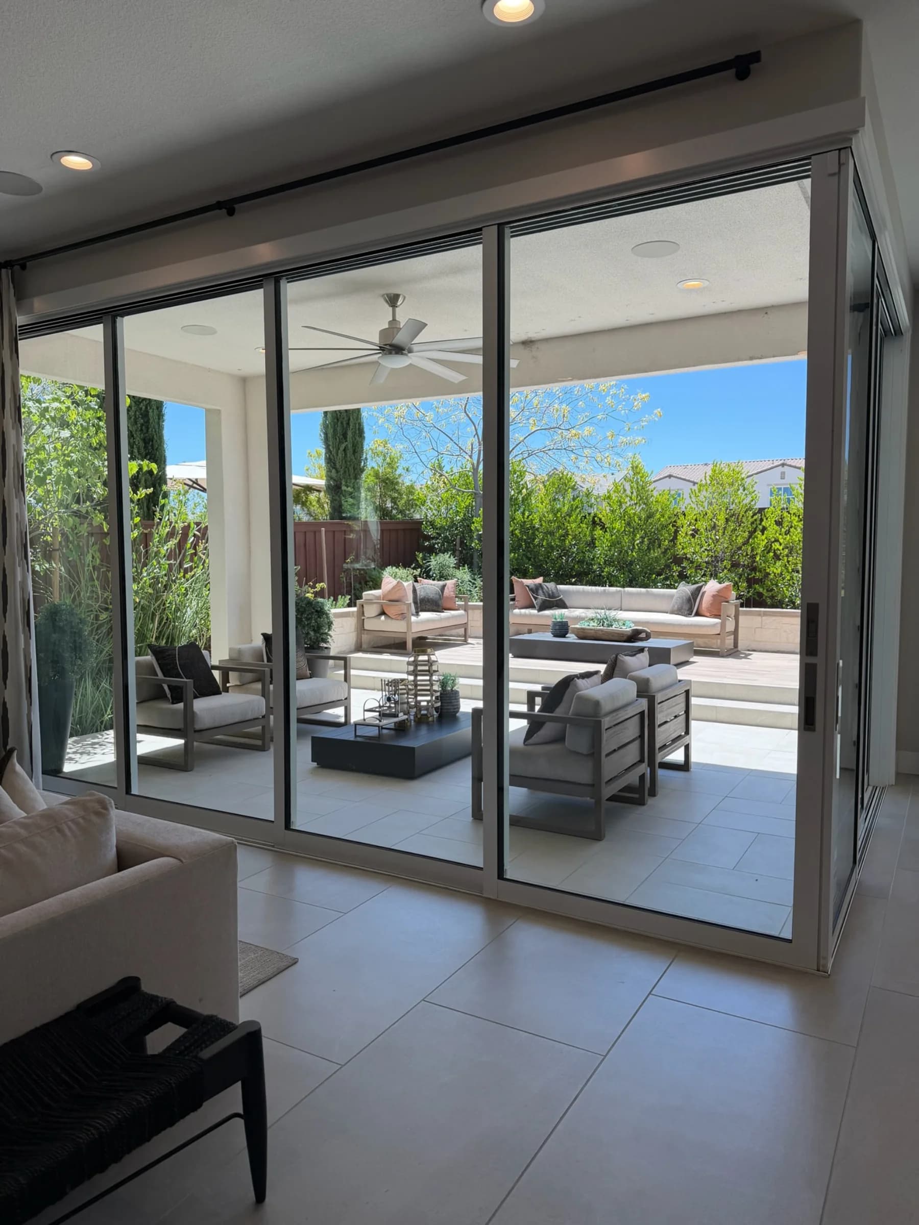 Indoor-outdoor living space in submitted model-home imagery associated with Heritage Trails at Preserve at Folsom Ranch