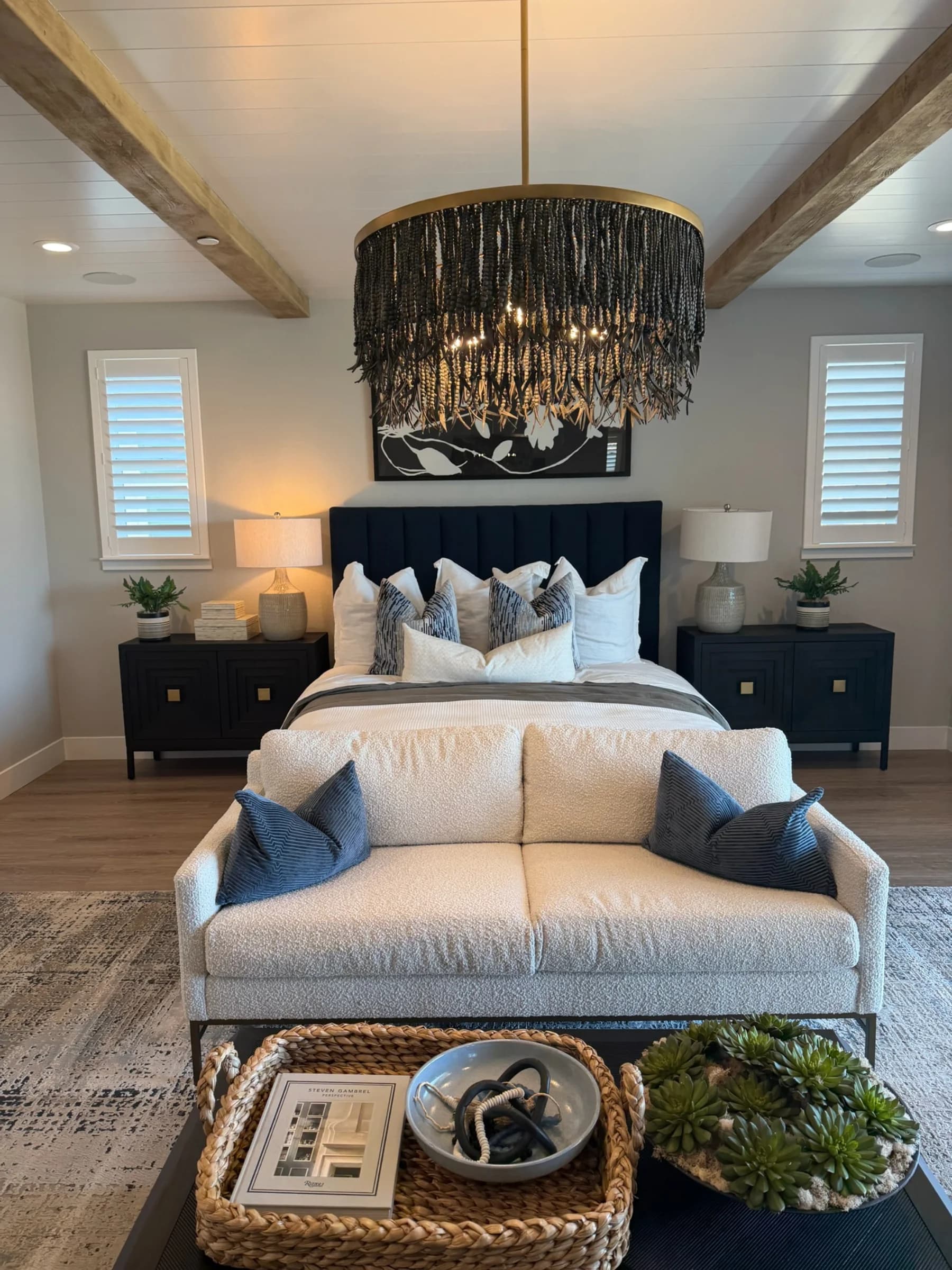 Primary bedroom in submitted model-home imagery associated with Oak Trails