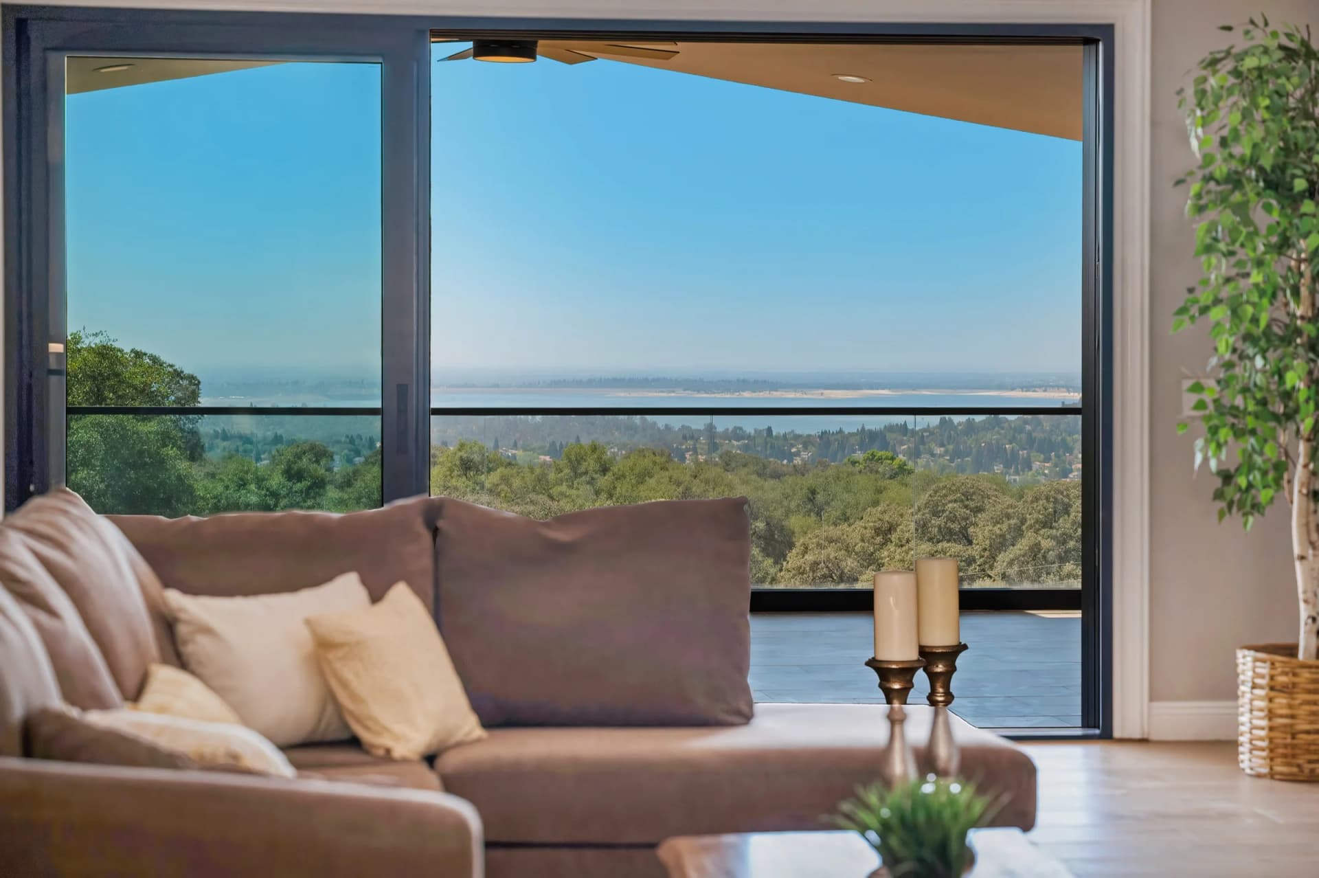 Living area with lake view at Green Springs