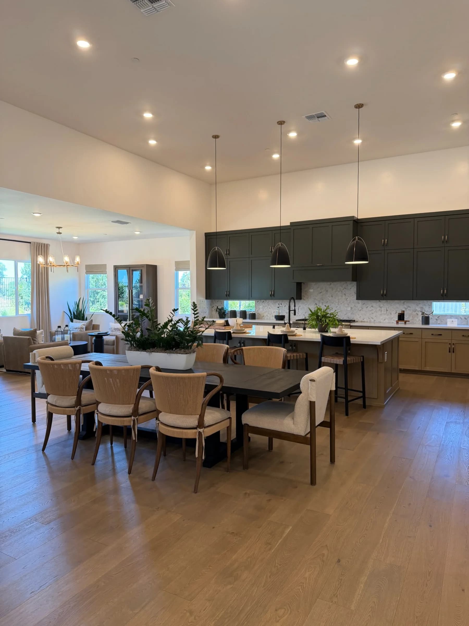 Open great room and kitchen in submitted model-home imagery associated with Double S Ranch near Roseville