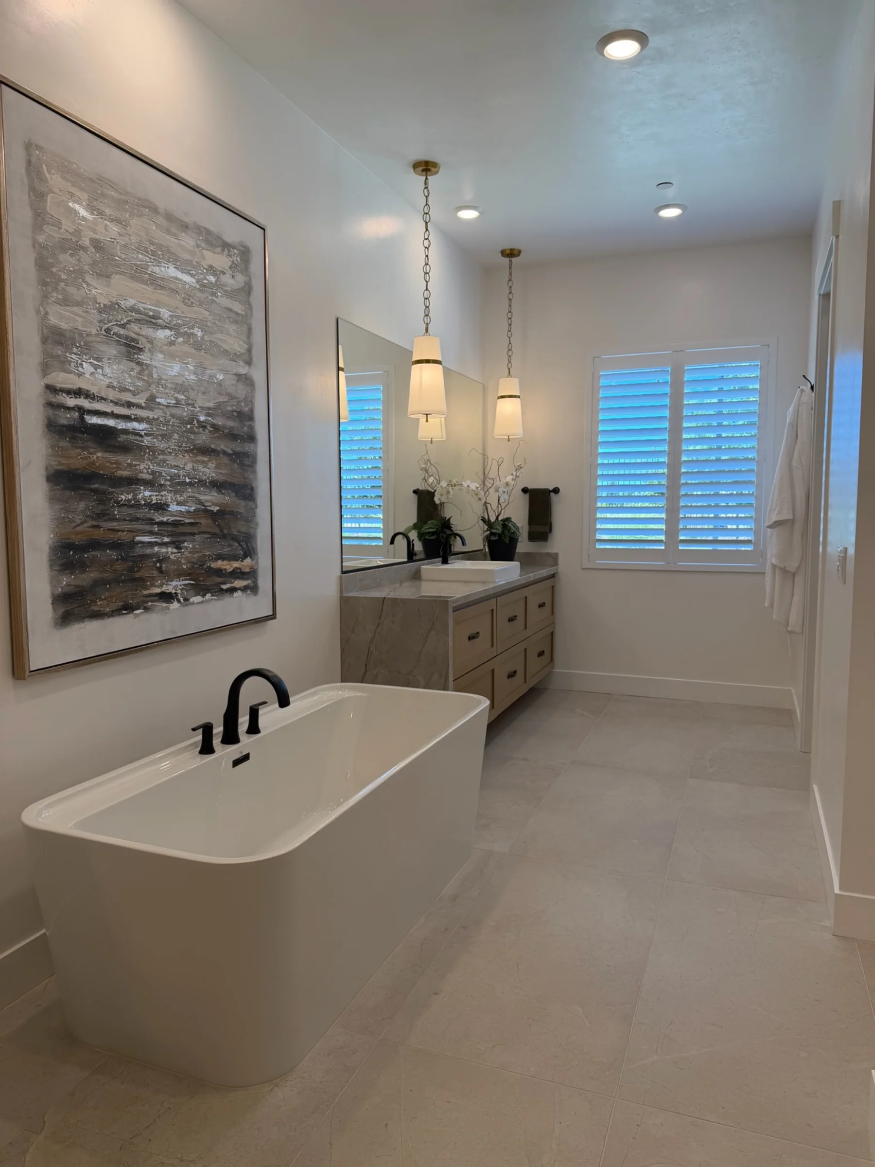 Primary bathroom in submitted model-home imagery associated with Double S Ranch